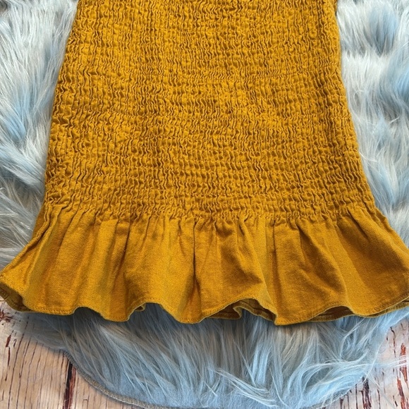 Zara Linen Off The Shoulder Smocked Mustard Dress sz S - Picture 7 of 10